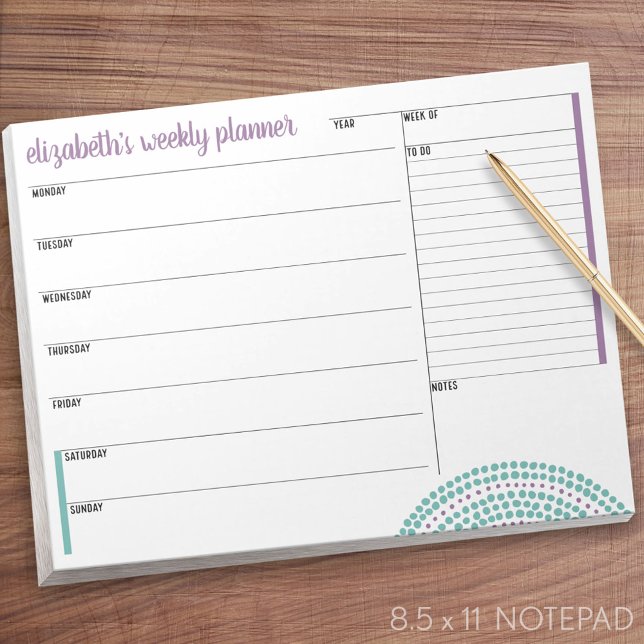 Bloco De Notas Planejador Semanal com Nome Personalizado e Bloco  (Weekly Planner Notepad - Personalized)