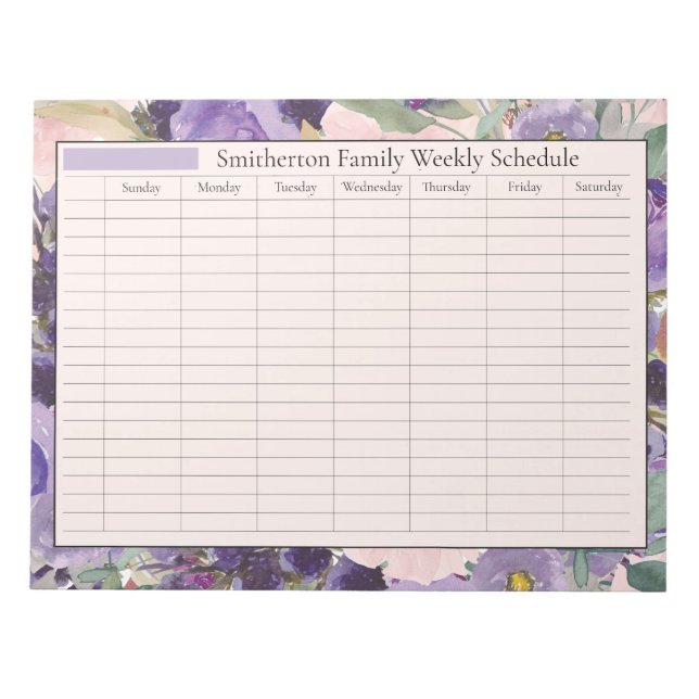 Bloco De Notas Planejador Semanal Cronograma Flores Rosa Roxo (Frente)