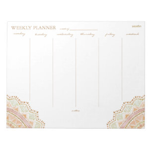 Bloco De Notas Planejador semanal da mandala Dourado bonito