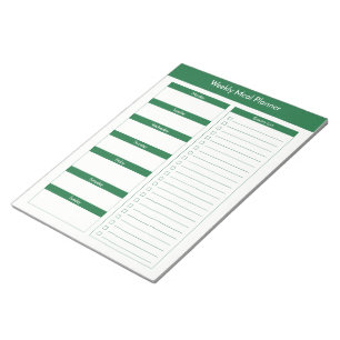 Bloco De Notas Planejador semanal da refeição - verde de caçad