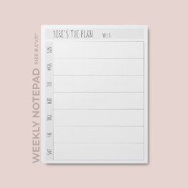 Bloco De Notas Planejador Semanal de Calendário Simples em Branco