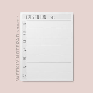 Bloco De Notas Planejador Semanal de Calendário Simples em Branco