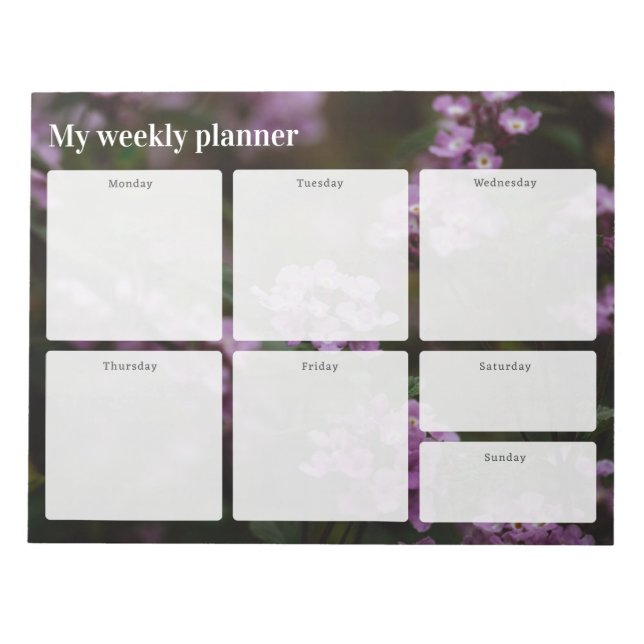 Bloco De Notas Planejador Semanal de Flores Roxas Mal-humoradas (Frente)