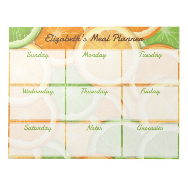 Bloco De Notas Planejador Semanal de Refeições Citrus (Frente)