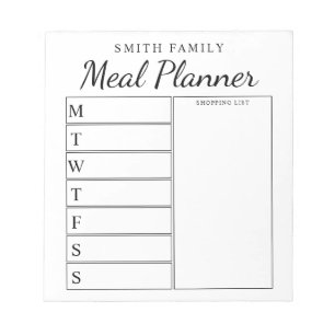 Bloco De Notas Planejador Semanal de Refeições da Família