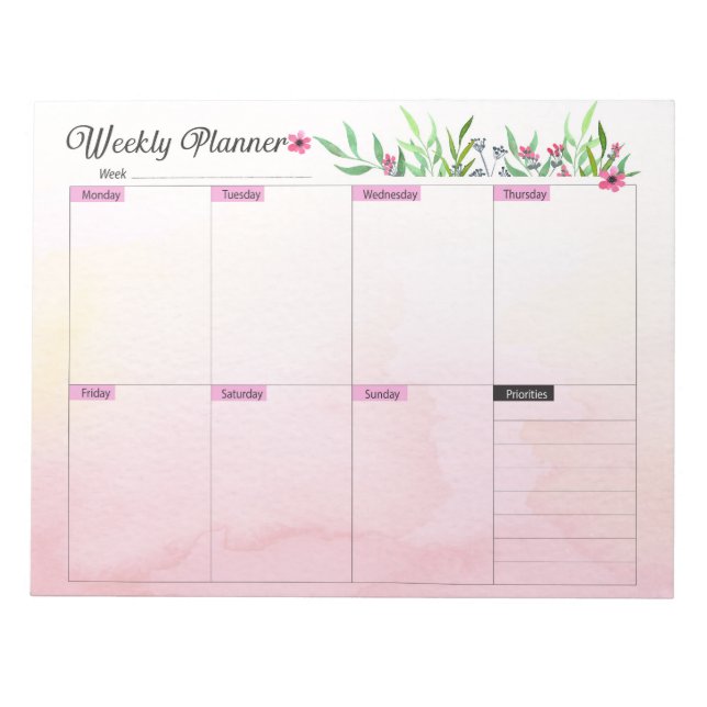 Bloco De Notas Planejador semanal - Estilo floral rosa (Frente)