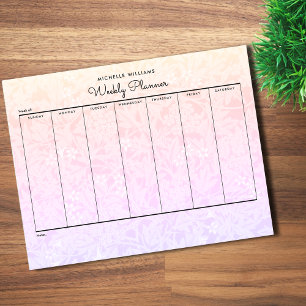 Bloco De Notas Planejador Semanal Floral Arco-Íris Rosa Pastel Si