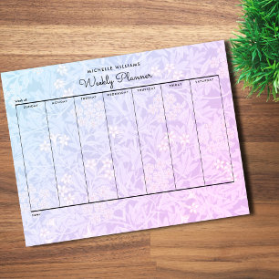 Bloco De Notas Planejador Semanal Floral Azul Rosa Pastel Simples