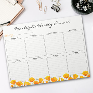 Bloco De Notas Planejador Semanal Floral Laranja Fofo