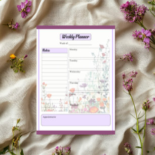 Bloco De Notas Planejador Semanal Jardim Roxo Florido