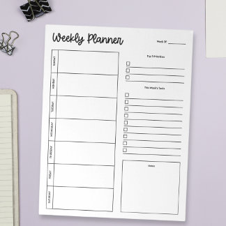 Bloco De Notas Planejador Semanal Minimalista Bonito Início no Do