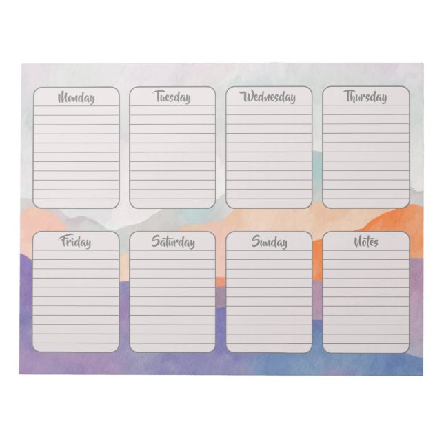 Bloco De Notas Planejador Semanal Montanhas Aquarela Folhas Solta (Frente)