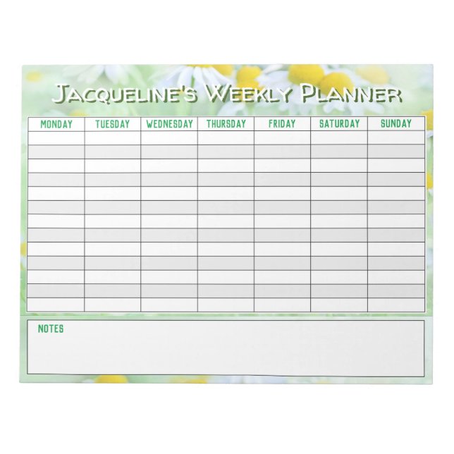 Bloco De Notas Planejador Semanal para Personalizar com a Escolha (Frente)