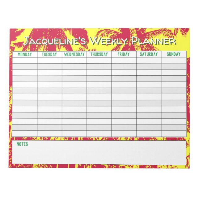 Bloco De Notas Planejador Semanal para Personalizar com a Escolha (Frente)