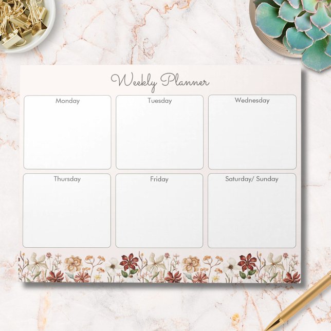 Bloco De Notas Planejador Semanal Personalizado de Flores Silvest (In situ)