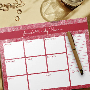 Bloco De Notas Planejador Semanal Personalizado do Red Shimmer e
