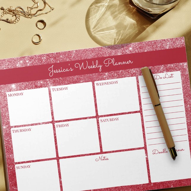 Bloco De Notas Planejador Semanal Personalizado do Red Shimmer e  (Criador carregado)