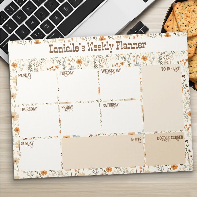 Bloco De Notas Planejador Semanal Personalizado Floral do Western (Western Boho Floral Weekly Planner by Darling & May)