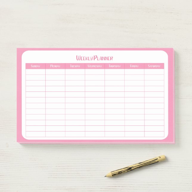 Bloco De Notas Planejador semanal rosa simples (Na mesa)