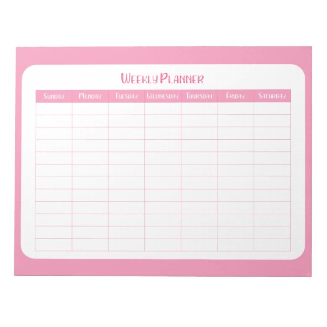 Bloco De Notas Planejador semanal rosa simples (Frente)