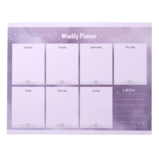 Bloco De Notas Planejador semanal roxo celestial - Na moda (Frente)