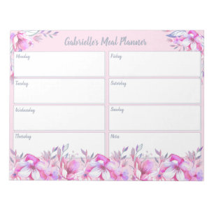 Bloco De Notas Planejador Semanal Título Personalizado Floral Ros