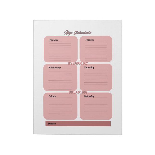 Bloco De Notas Planejador Semanal Tonalidade Rosa  (Invertido)