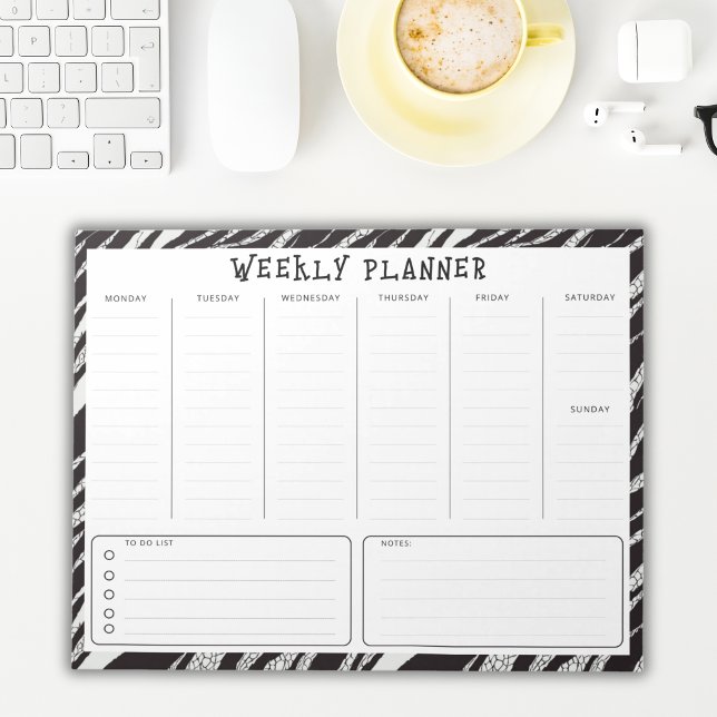Bloco De Notas Planejador Semanal Vertical Preto e Branco Sem Dat (Criador carregado)