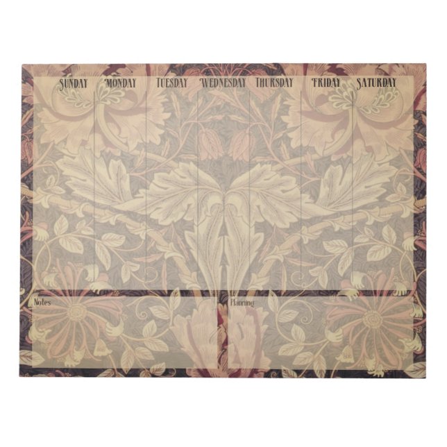Bloco De Notas Planejador semanal - William Morris Honeysuckle No (Frente)