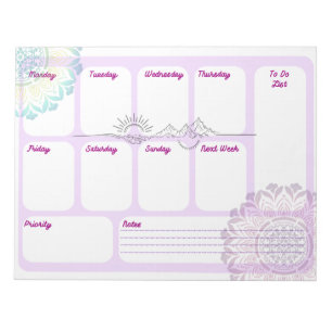 Bloco De Notas Planejamento Espiritual Semanal Boho Mandala para