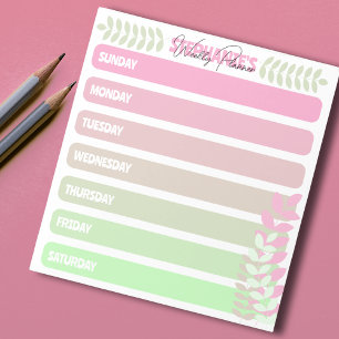 Bloco De Notas Planner Semanal Rosa E Verde, Moça Menina Bonita