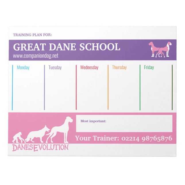 Bloco De Notas plano de treinamento do Great Dane (Frente)