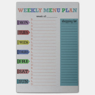 Bloco De Notas Plano semanal do menu