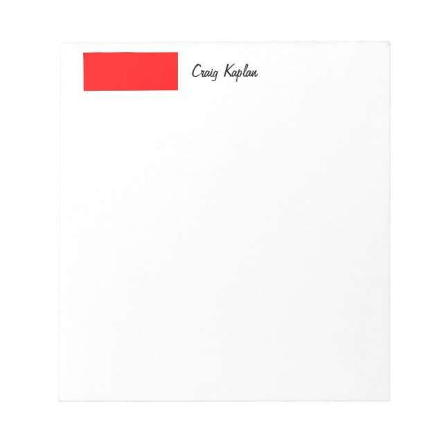 Bloco De Notas Plano Vermelho Branco Simples Moderno Nome Editar (Frente)