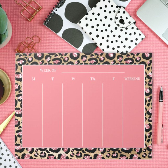 Bloco De Notas Planos Semanais de Guepardo Leopardo Preto Rosa El (Criador carregado)