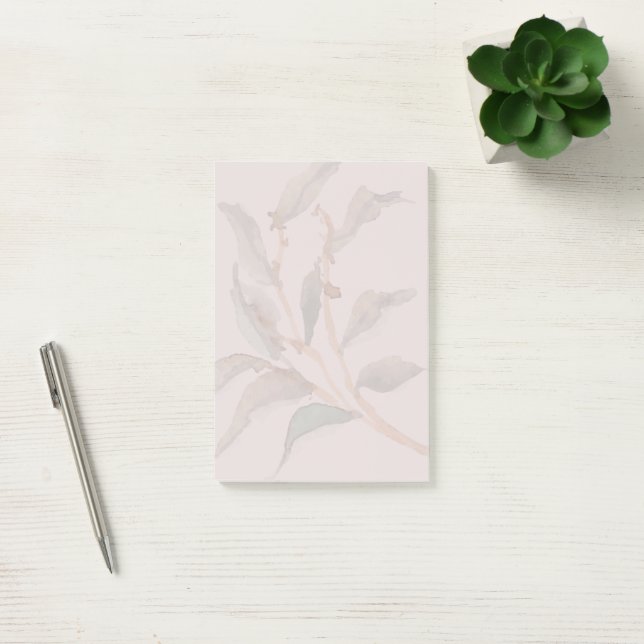 Bloco De Notas Planta de aquarela simples Fundo rosa (Escritótio)