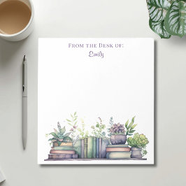 Bloco De Notas Planta e Livro em Aquarela Roxo e Verde