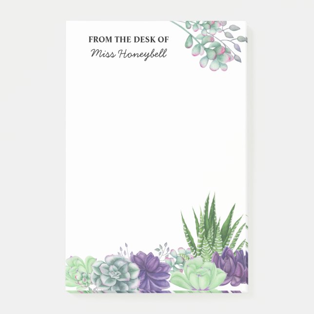 Bloco De Notas Planta Suculenta Aquarela Personalizada (Frente)