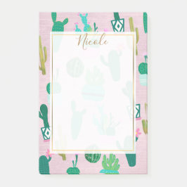 Bloco De Notas Plantas Cactos Cactáceas do Sudoeste Rústico Rosa