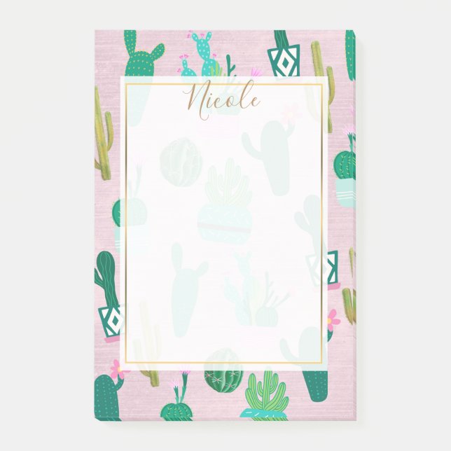 Bloco De Notas Plantas Cactos Cactáceas do Sudoeste Rústico Rosa (Frente)