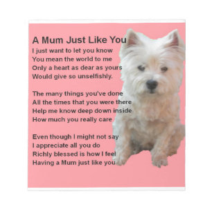 Bloco De Notas Poema da mãe - design de Westie