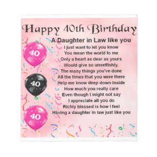 Bloco De Notas Poema da nora - aniversário de 40 anos