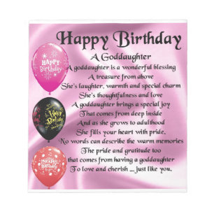 Bloco De Notas Poema do Goddaughter - feliz aniversario