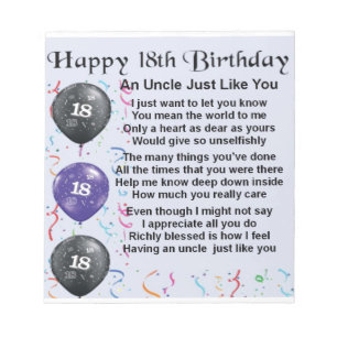 Bloco De Notas Poema do tio - 18o aniversário