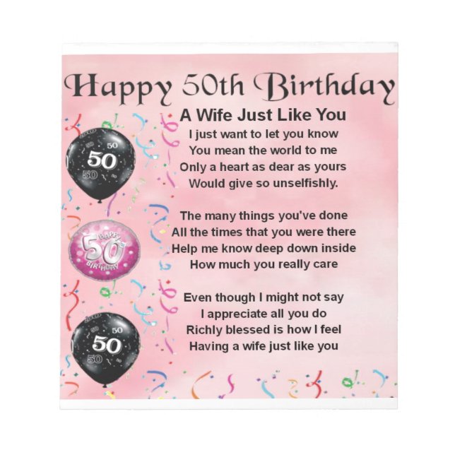 Bloco De Notas Poema para Mulher - 50º Aniversário (Frente)