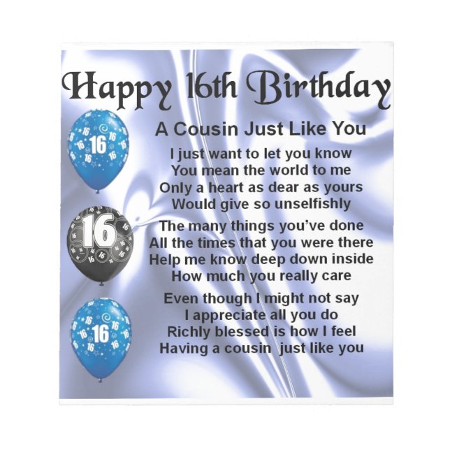 Bloco De Notas Poema Primo 16º Aniversário - Azul (Frente)