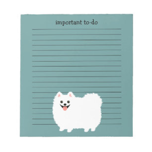 Bloco De Notas Pomerânia Branco Fofo com Texto Personalizado