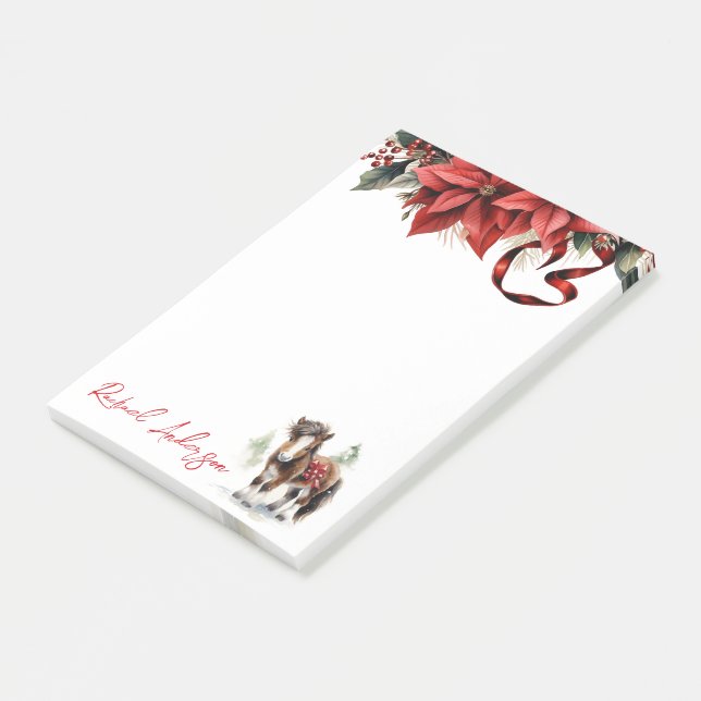 Bloco De Notas Pônea de Natal bonito, Poinsettias e Fita (Inclinado)