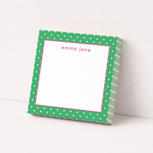 Bloco De Notas Pontinhos Rosa e Verde Personalizados (Criador carregado)