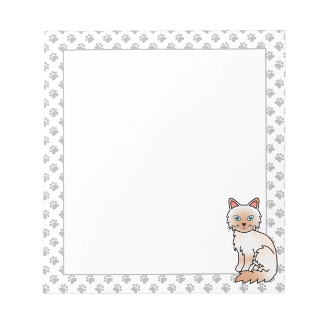 Bloco De Notas Ponto Vermelho Birman / Ragdoll Gato Fofo & Patas (Frente)
